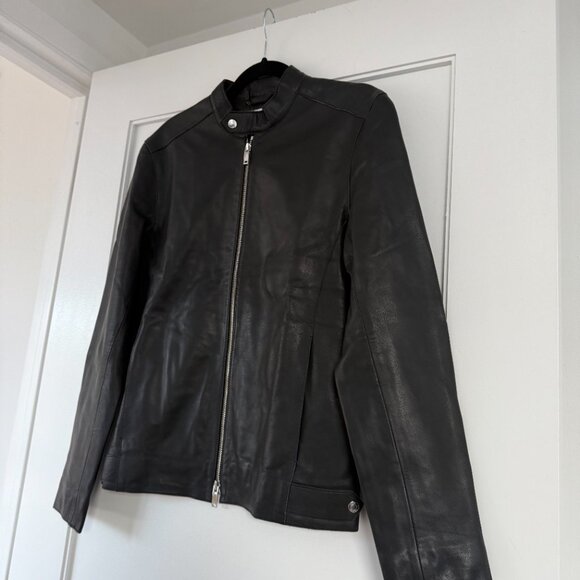 NWT Reiss Keith Cafe Racer Jacket Black Calf Leather Slim Fit Full Zip Sz Small - Picture 5 of 10